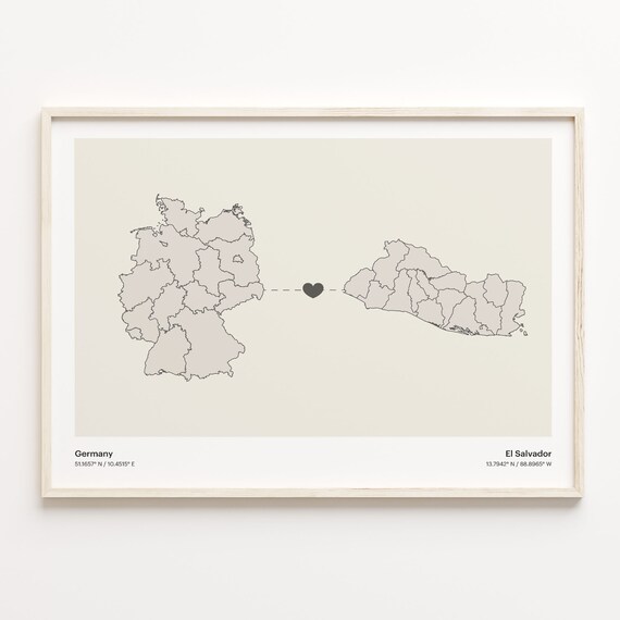 Germany El Salvador Long Distance Heart Minimalist Map Poster