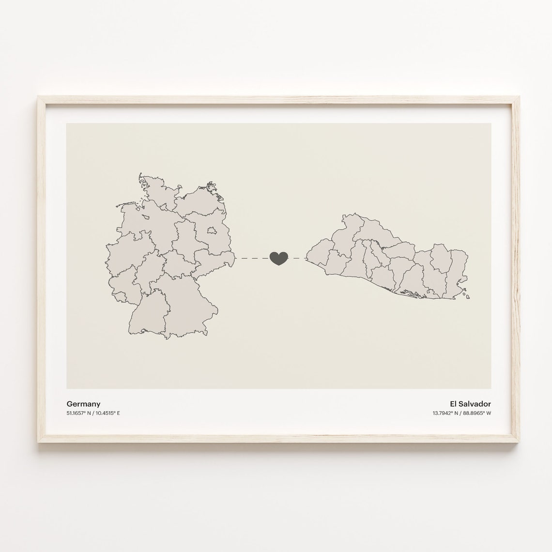 Germany El Salvador Long Distance Heart Minimalist Map Poster