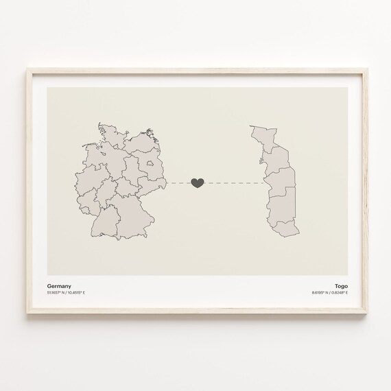 Germany To Togo Minimalist Love Connection Map Travel Poster