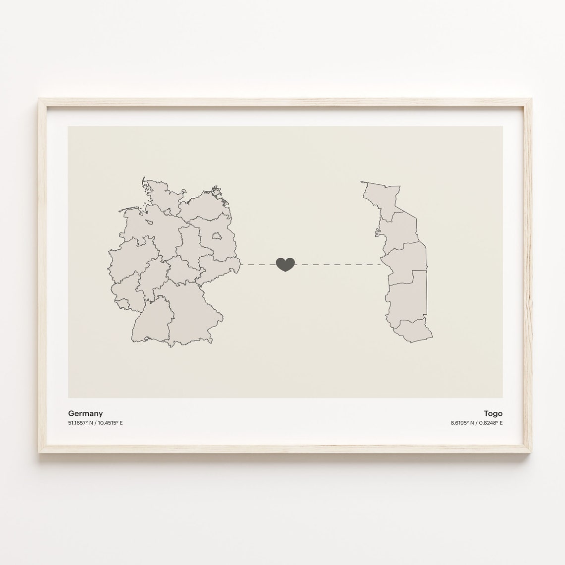 Germany To Togo Minimalist Love Connection Map Travel Poster