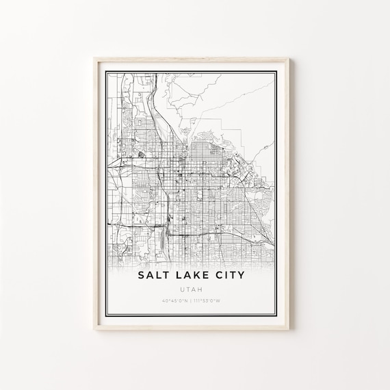 Salt Lake City Utah Modern Minimalist Black Line City Map Wall Art
