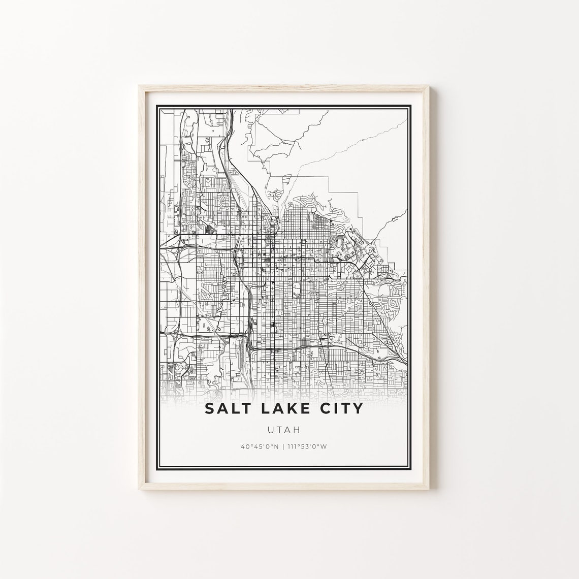 Salt Lake City Utah Modern Minimalist Black Line City Map Wall Art