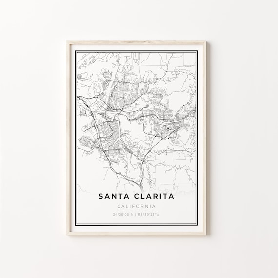 Santa Clarita California Minimalist Black And White City Map Art Poster