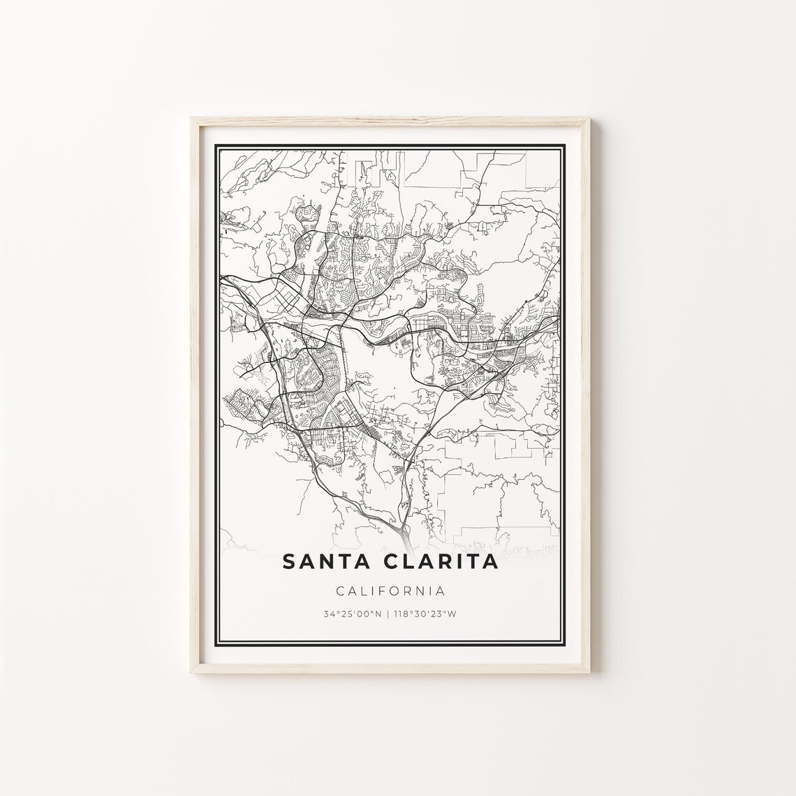 Santa Clarita California Minimalist Black And White City Map Art Poster
