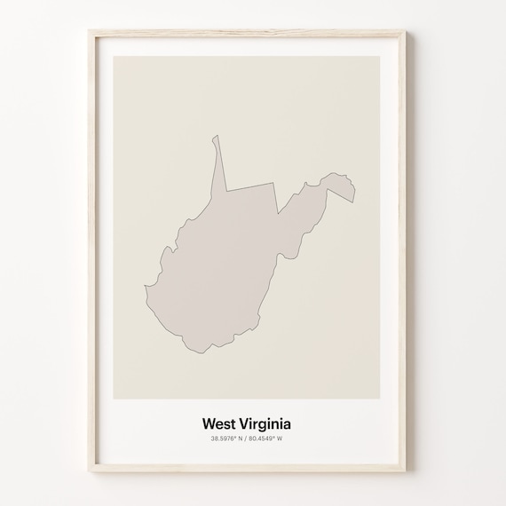 West Virginia State Map Beige Line Outline Minimalist Coordinates Poster