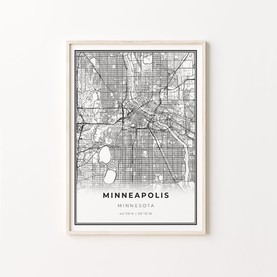 Minneapolis City Map Poster, Modern Black and White