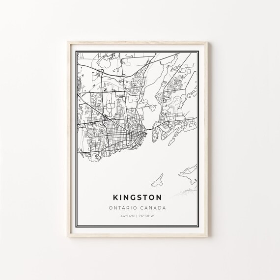 Kingston Ontario Canada Map Minimalist Black and White Art Poster