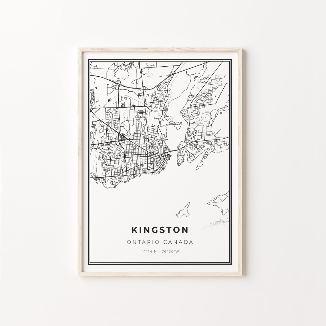 Kingston Ontario Canada Map Minimalist Black and White Art Poster