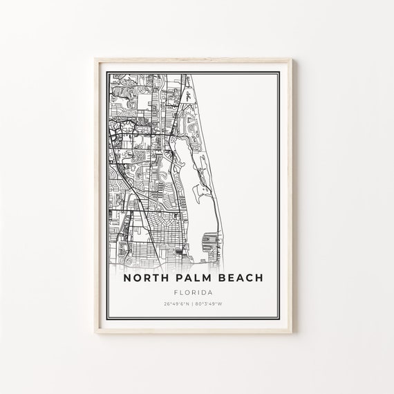 North Palm Beach City Map Art Poster, Modern Black and White