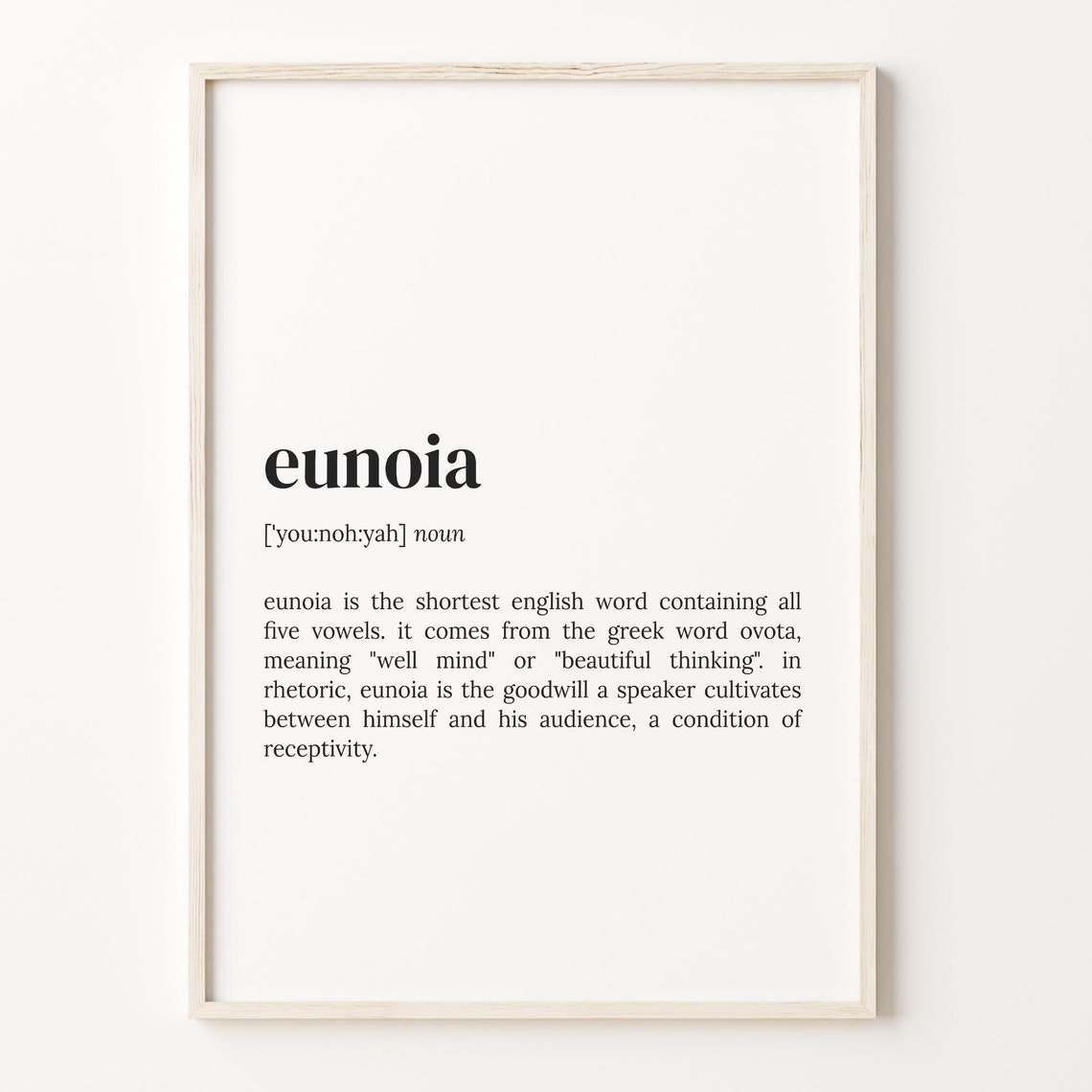 Eunoia Dictionary Definition Beautiful Thinking Word Lover Wall Art