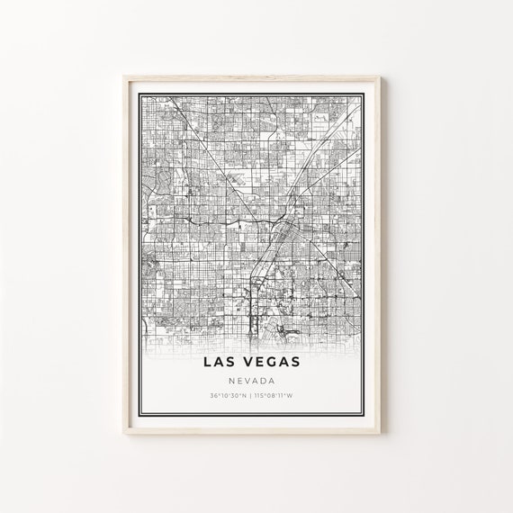Las Vegas City Map Art Poster, Modern Black and White