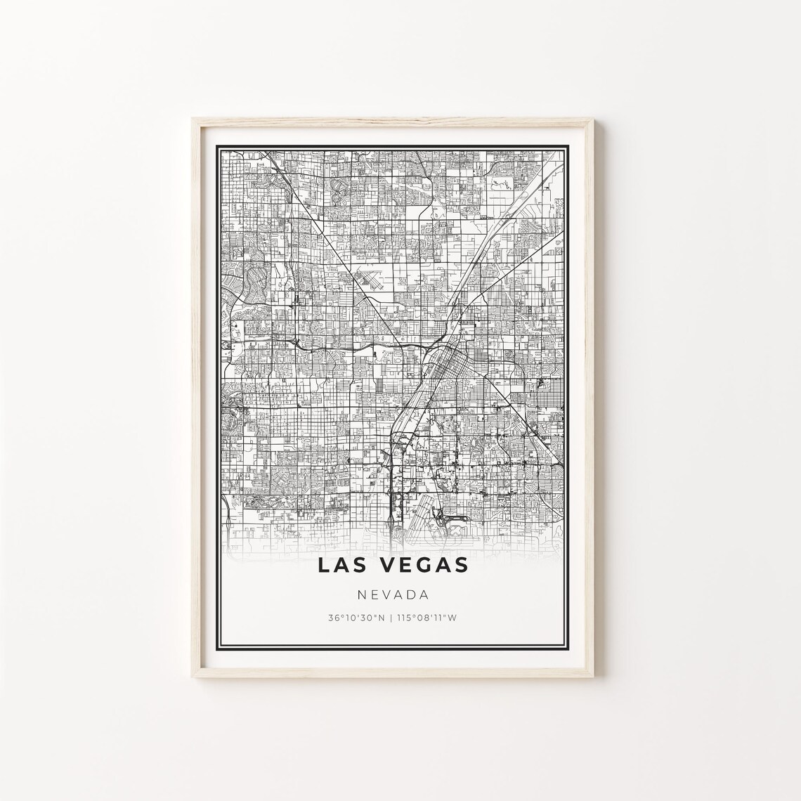 Las Vegas City Map Art Poster, Modern Black and White