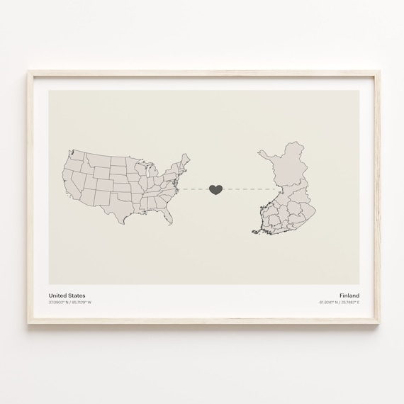 United States to Finland Long Distance Heart Connection Poster