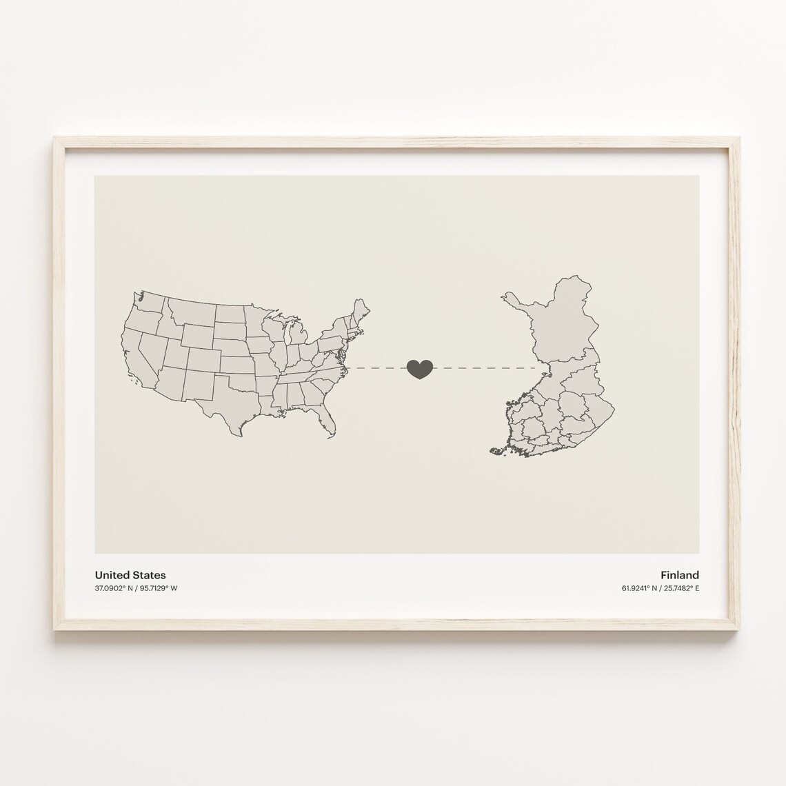 United States to Finland Long Distance Heart Connection Poster