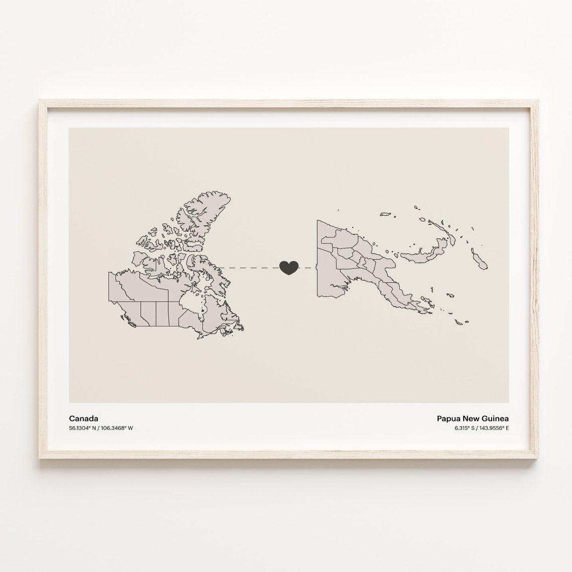 Canada To Papua New Guinea Country Connection Map Art Poster