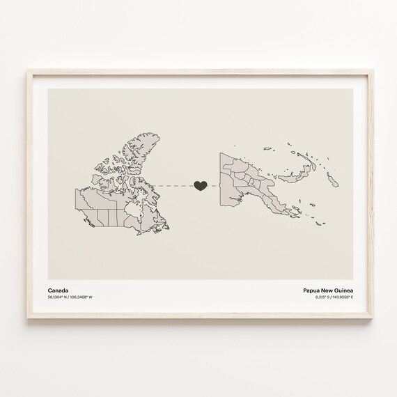 Canada To Papua New Guinea Country Connection Map Art Poster