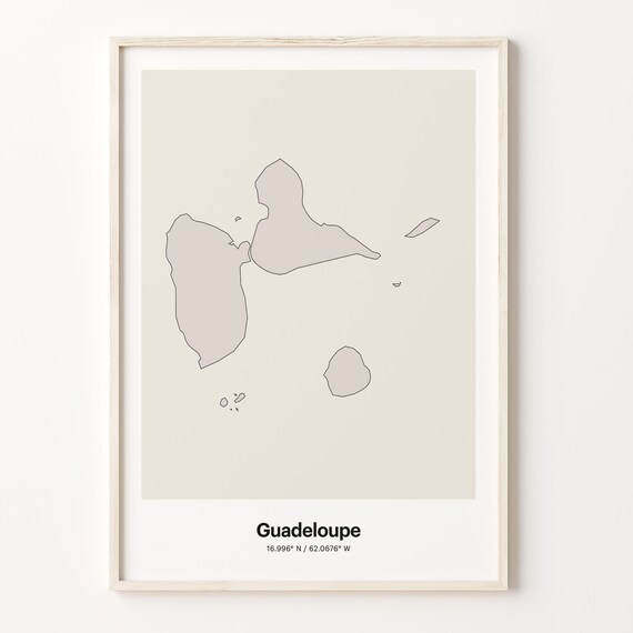 Guadeloupe Minimalist Line Art Island Map Coordinates Poster