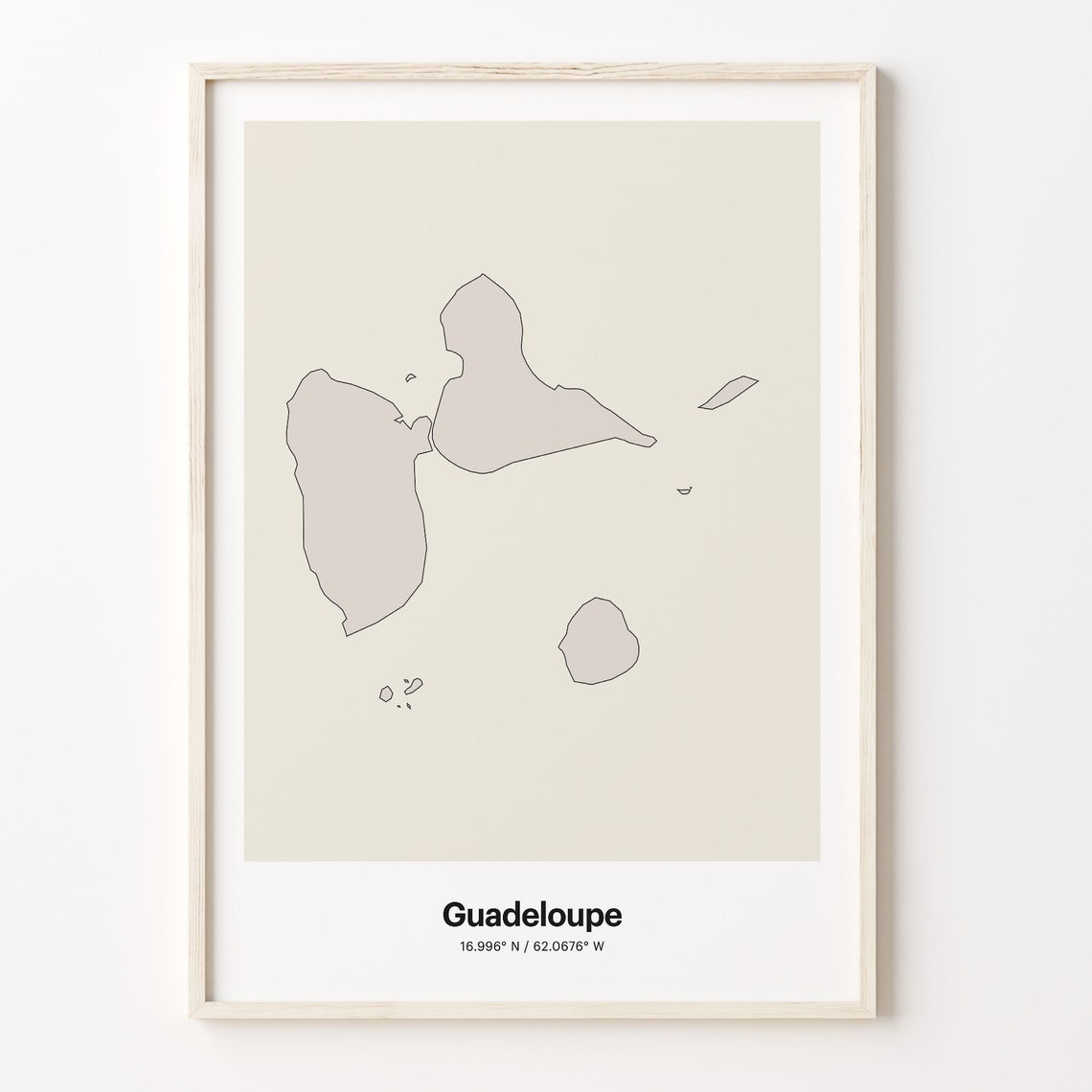 Guadeloupe Minimalist Line Art Island Map Coordinates Poster