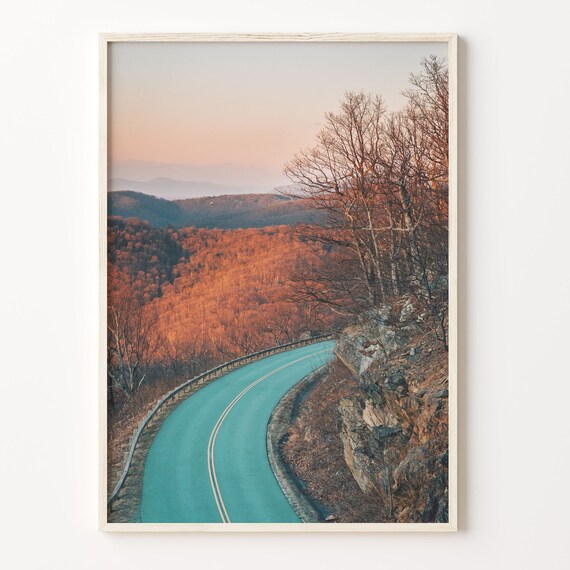 Winding Mountain Road Autumn Sunset Foliage Landscape Photo Poster