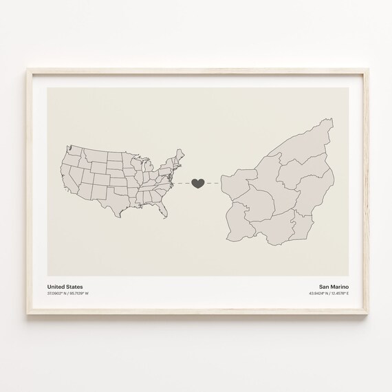 United States To San Marino Long Distance Heart Map Minimalist Poster
