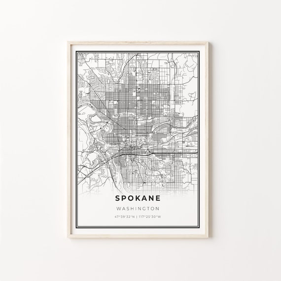 Spokane City Map Art Print, Washington Nordic Style