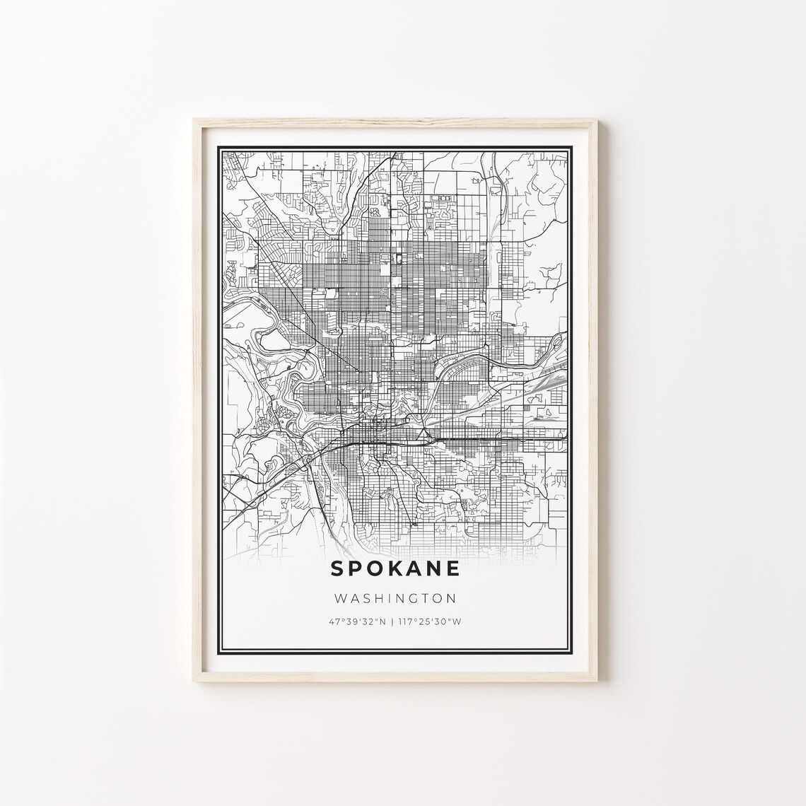 Spokane City Map Art Print, Washington Nordic Style