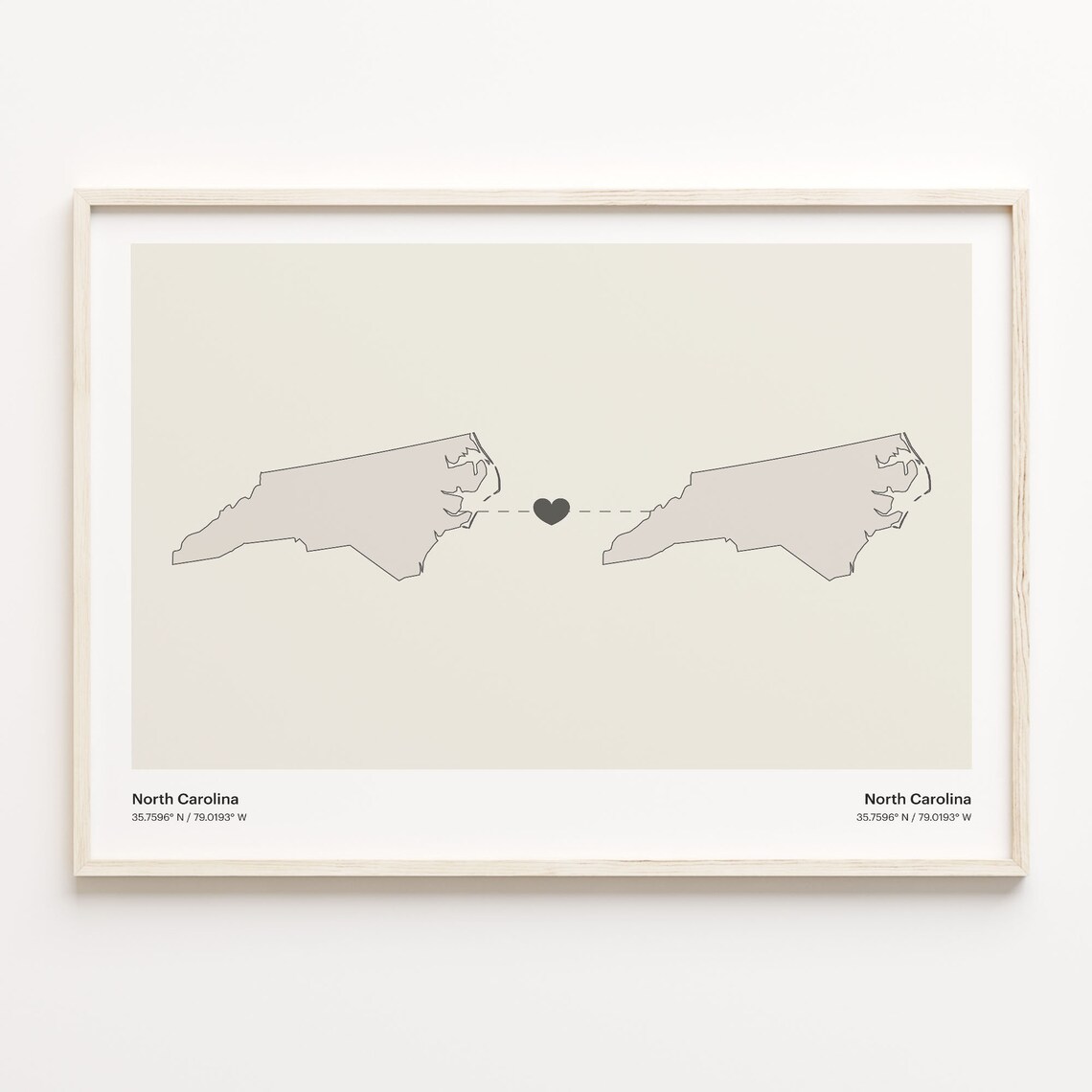 North Carolina to North Carolina Minimalist Heart Connection Map Art Poster