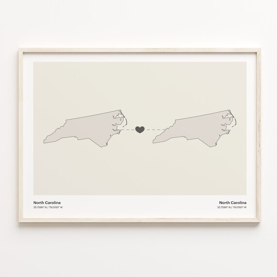 North Carolina to North Carolina Minimalist Heart Connection Map Art Poster
