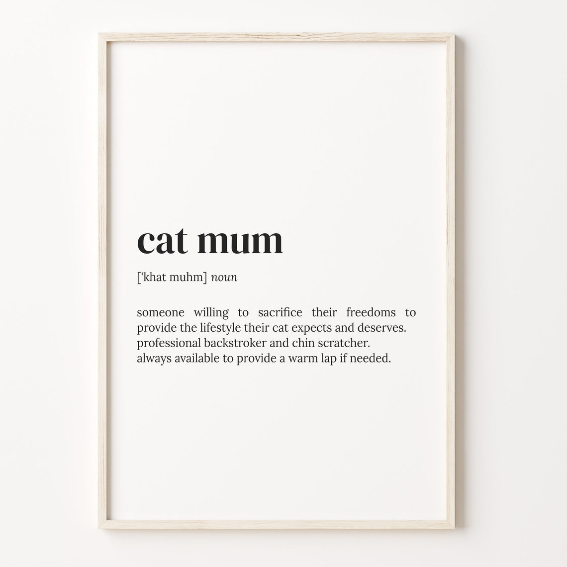 Cat Mum Funny Definition Dictionary Typography Cat Lover Word Poster