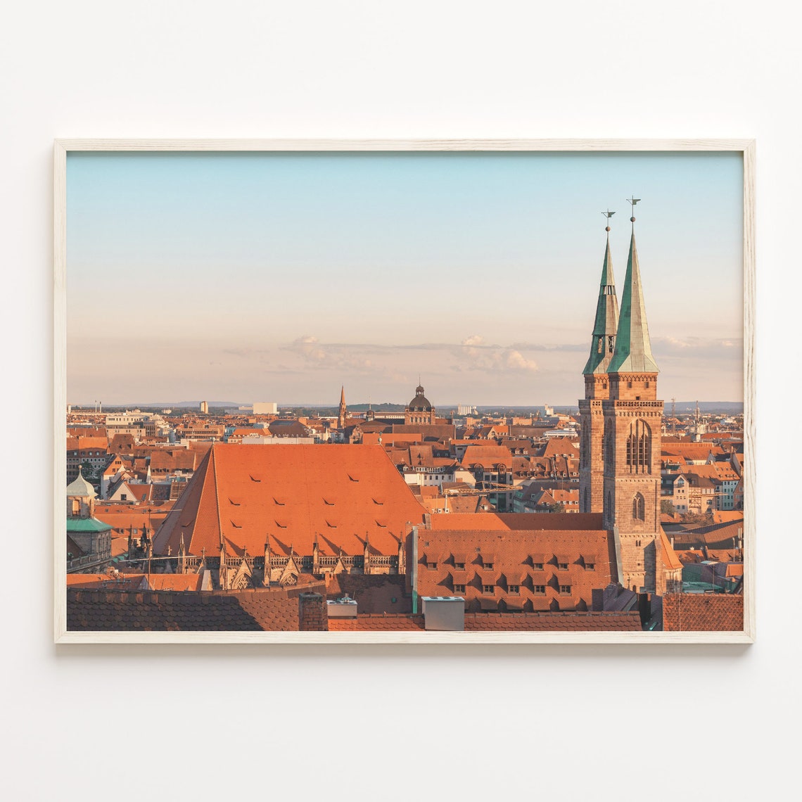 Nuremberg Germany Old Town Rooftops Twin Church Spires Poster