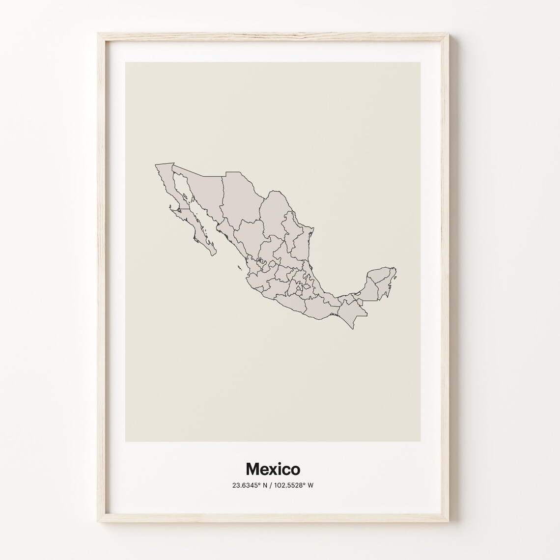 Mexico Minimalist Country Map Line Art Travel Coordinates Gift Poster