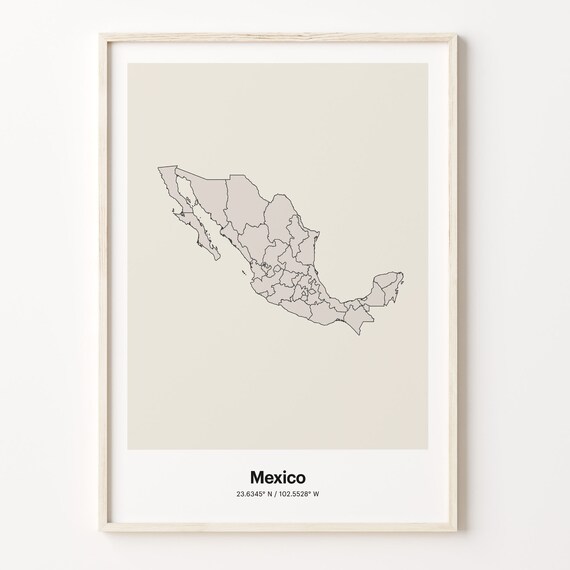 Mexico Minimalist Country Map Line Art Travel Coordinates Gift Poster