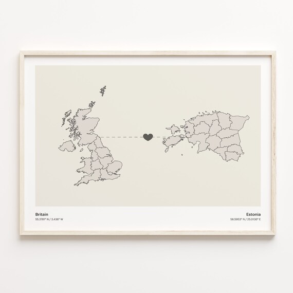 Britain to Estonia Minimalist Country Connection Map Art Poster