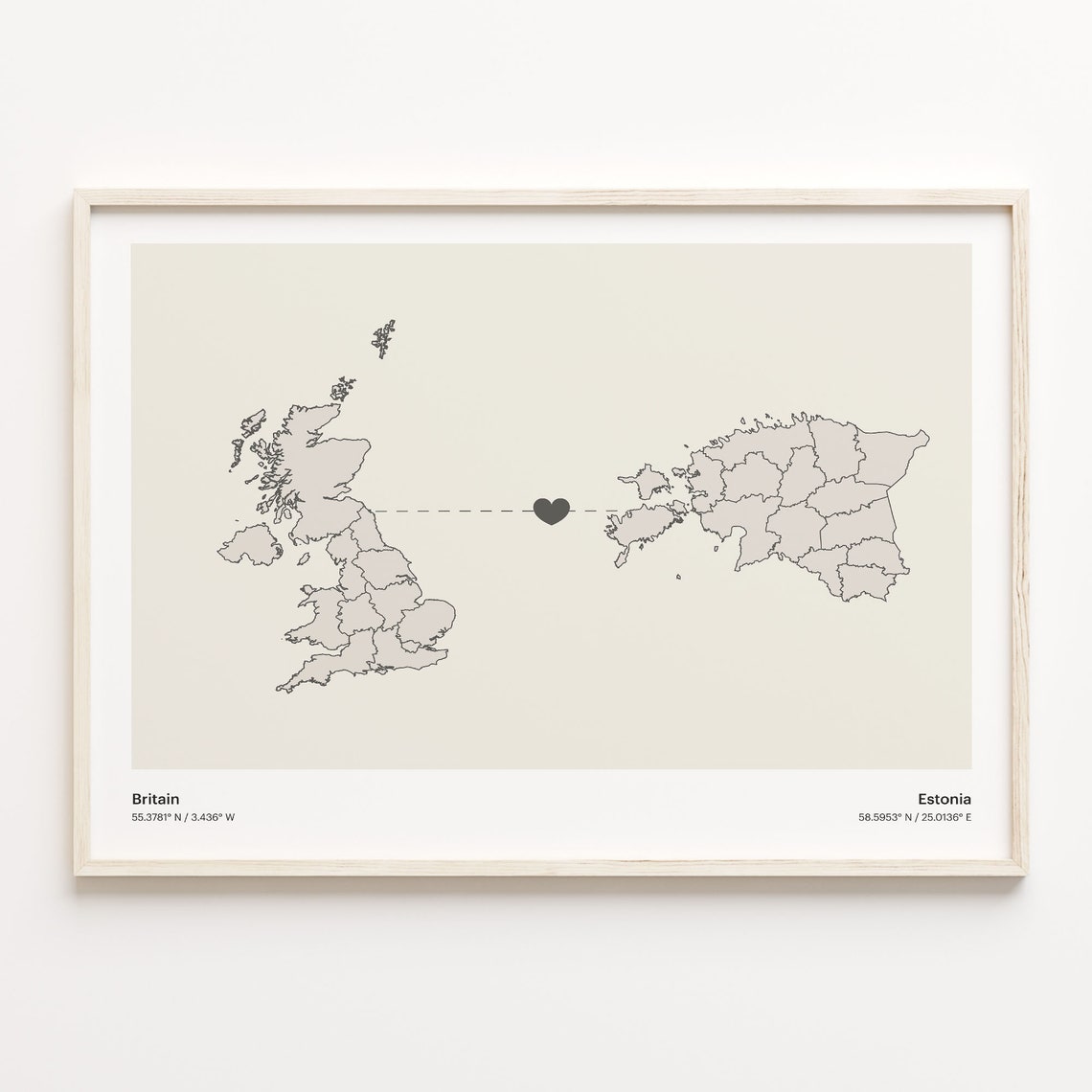 Britain to Estonia Minimalist Country Connection Map Art Poster