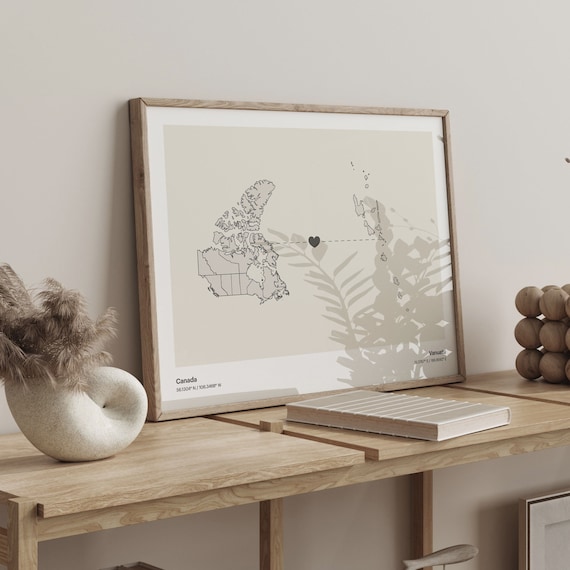 Canada Vanuatu Long Distance Heart Map Minimalist Love Print