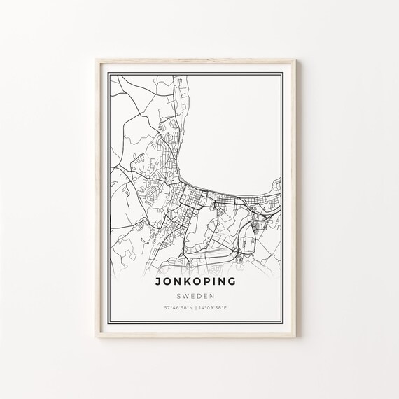 Jonkoping Sweden Modern Black And White Street Map Coordinates Poster