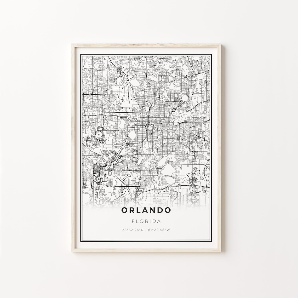 Orlando City Map Art Poster, Black and White