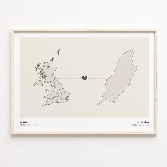 Britain Isle of Man Long Distance Heart Connection Map Gift Poster