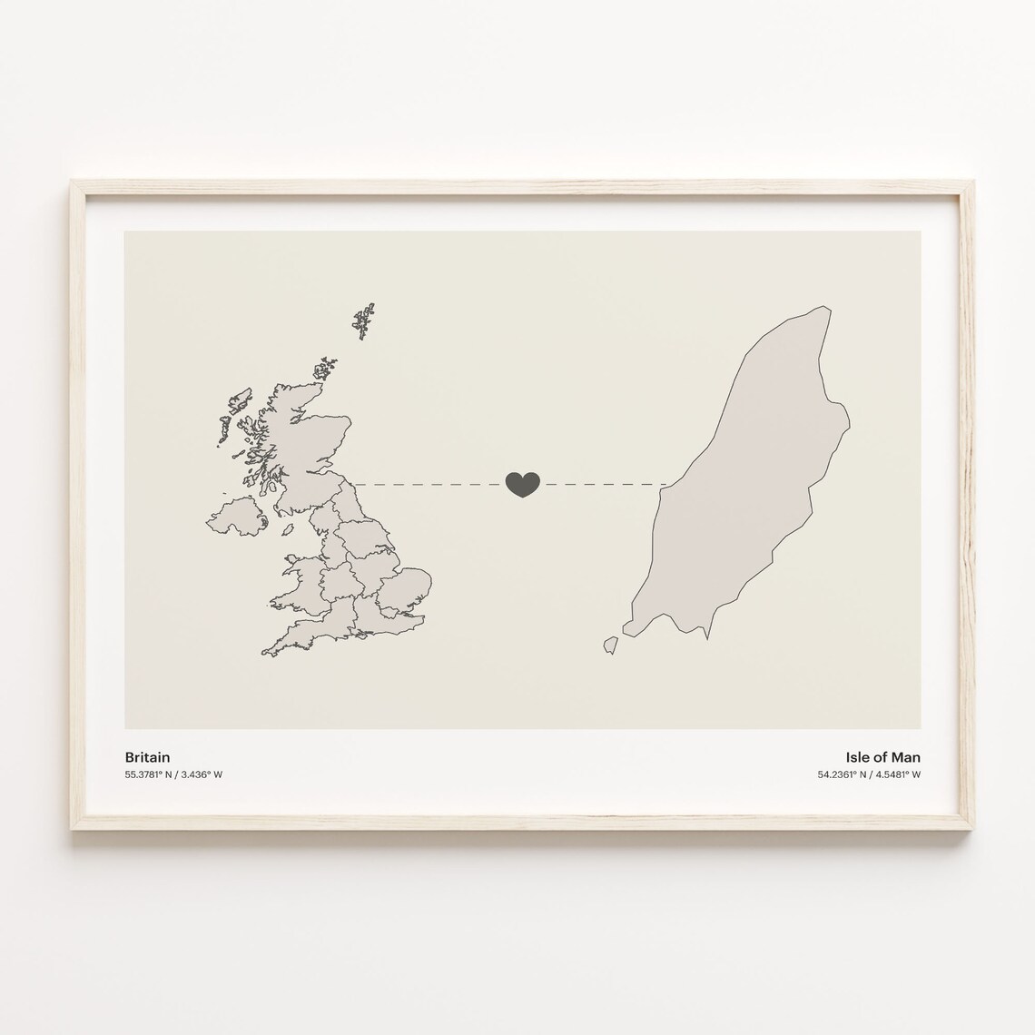 Britain Isle of Man Long Distance Heart Connection Map Gift Poster