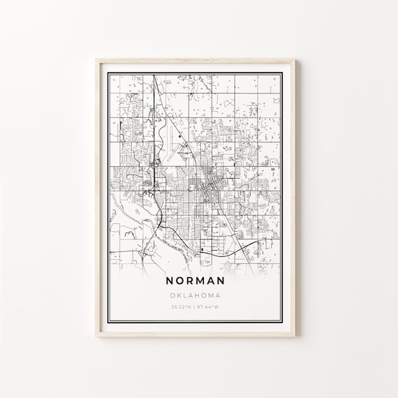 Norman Oklahoma Minimalist Black White City Street Map Art Poster