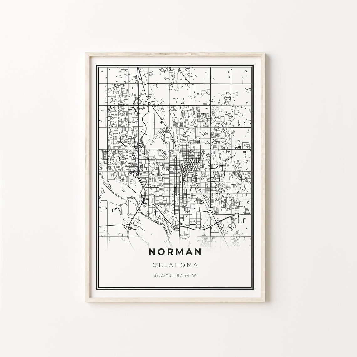 Norman Oklahoma Minimalist Black White City Street Map Art Poster