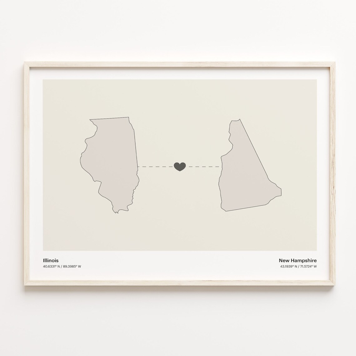 Illinois To New Hampshire Heart Connection Minimalist Poster