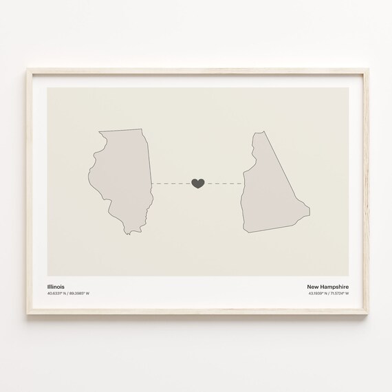 Illinois To New Hampshire Heart Connection Minimalist Poster