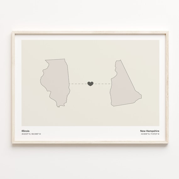 Illinois To New Hampshire Print Hampshirite Gift Minimalistic Map Poster Travel Wall Art Adventure Awaits C211485