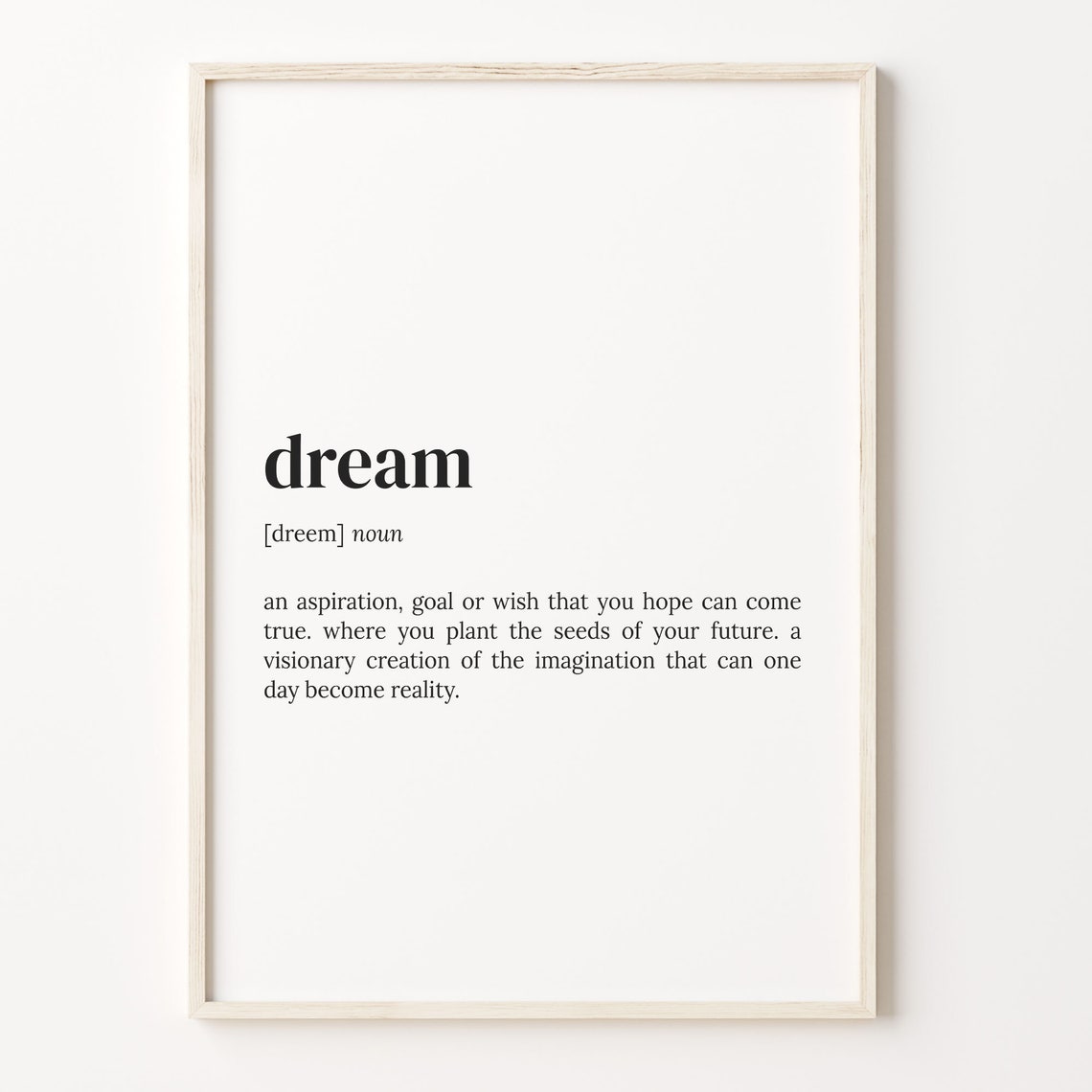 Dream Definition Inspirational Dictionary Print Aspiration Quote