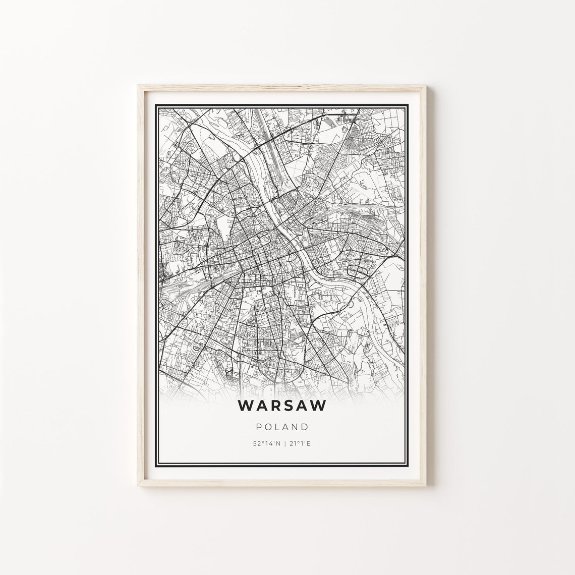 Warsaw Poland Black and White Street Map Minimalist Decor Poster