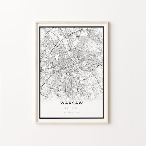 Warsaw Poland Black and White Street Map Minimalist Decor Poster