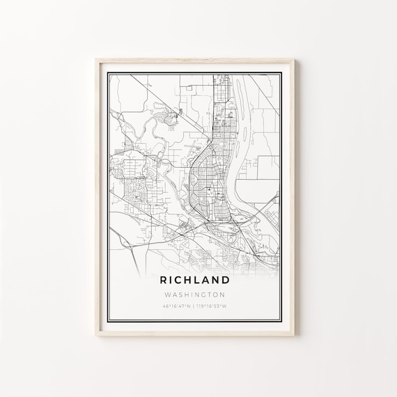 Richland Washington City Map Minimalist Black and White Art Poster