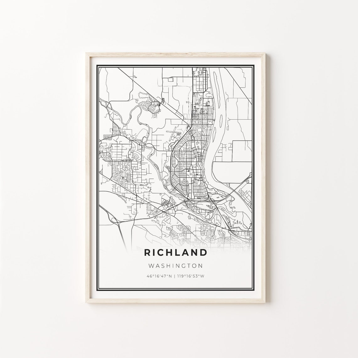 Richland Washington City Map Minimalist Black and White Art Poster