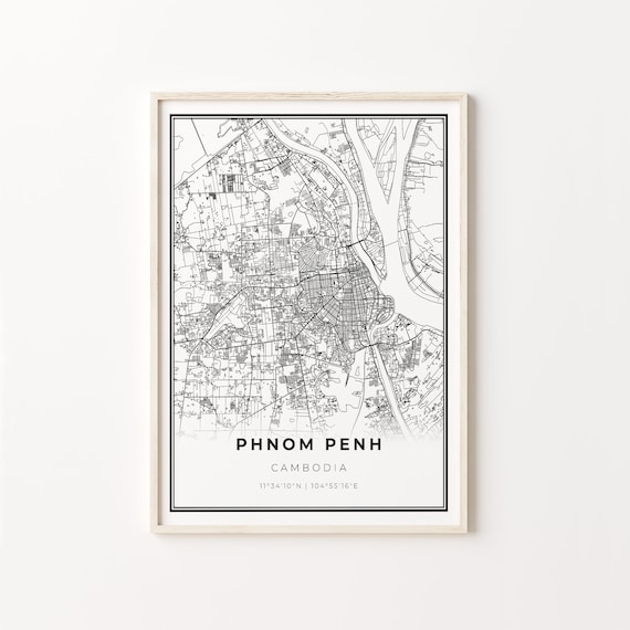 Phnom Penh Cambodia Minimalist Black And White City Map Art Poster